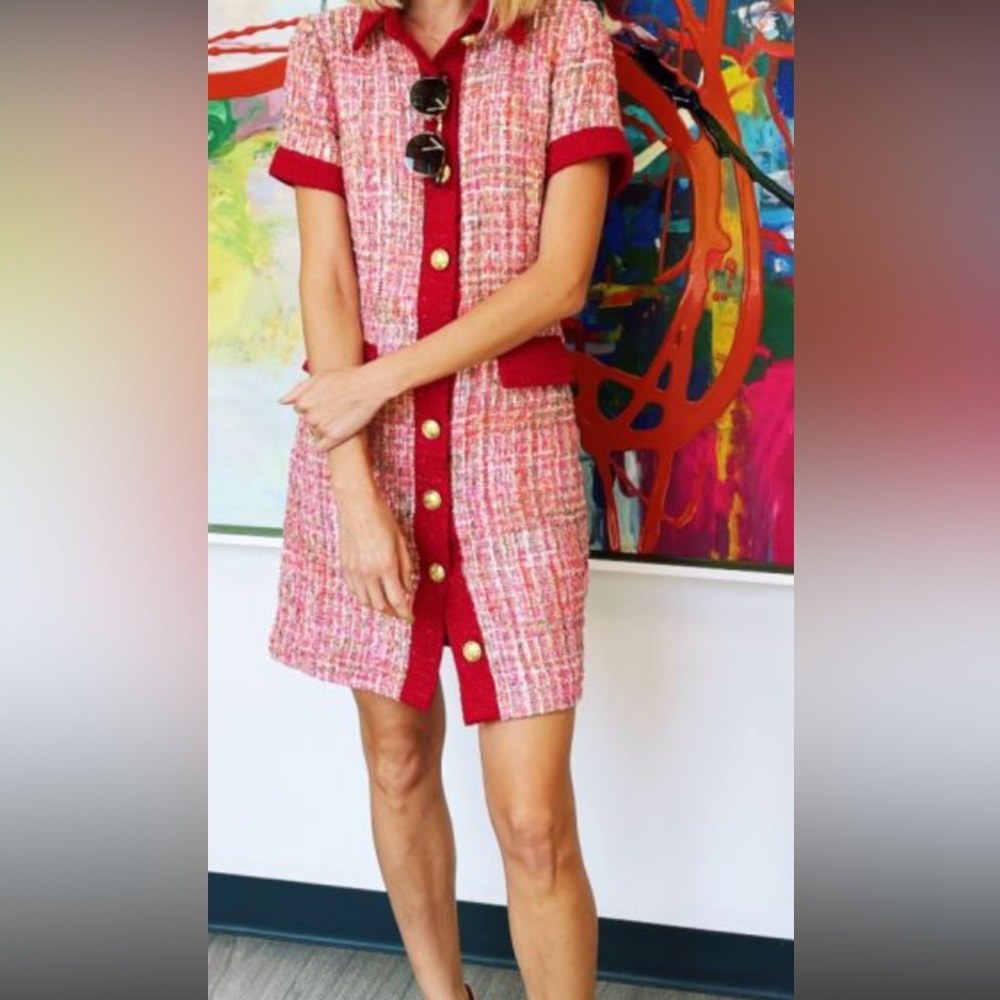 Alexia Admor Red and Pink Tweed Jacket